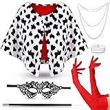 Xaatren Halloween Dalmatian Costume Women Black and White Dalmatian Shawl 1920s Cosplay Party Accessories