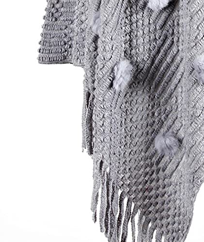 Image of xxxiticat Women's Tassel Poncho Scarf Batwing Sleeve Loose Fringe Hem Round Ball Cape Shawls Knitted Pullover Sweaters