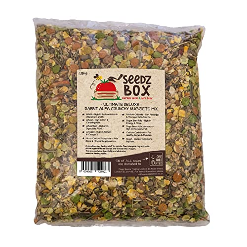 Rabbit Food For Indoor & Outdoor Rabbits 1.8kg - Crunchy Grain and Vegetable Mix - SeedzBox Rabbit Food - Natural Feed For Bunnies - Dried Grass Oats and Carrots - High in Fibre and Healthy Fats