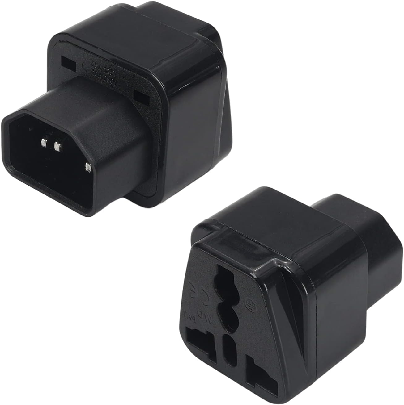FENTICO UPS IEC C14 Male to Universal Female Socket Power Adapter Converter AC110-250V 10-16A, C14 to Universal Power Socket Converter for UPS (Black, 1 Piece)