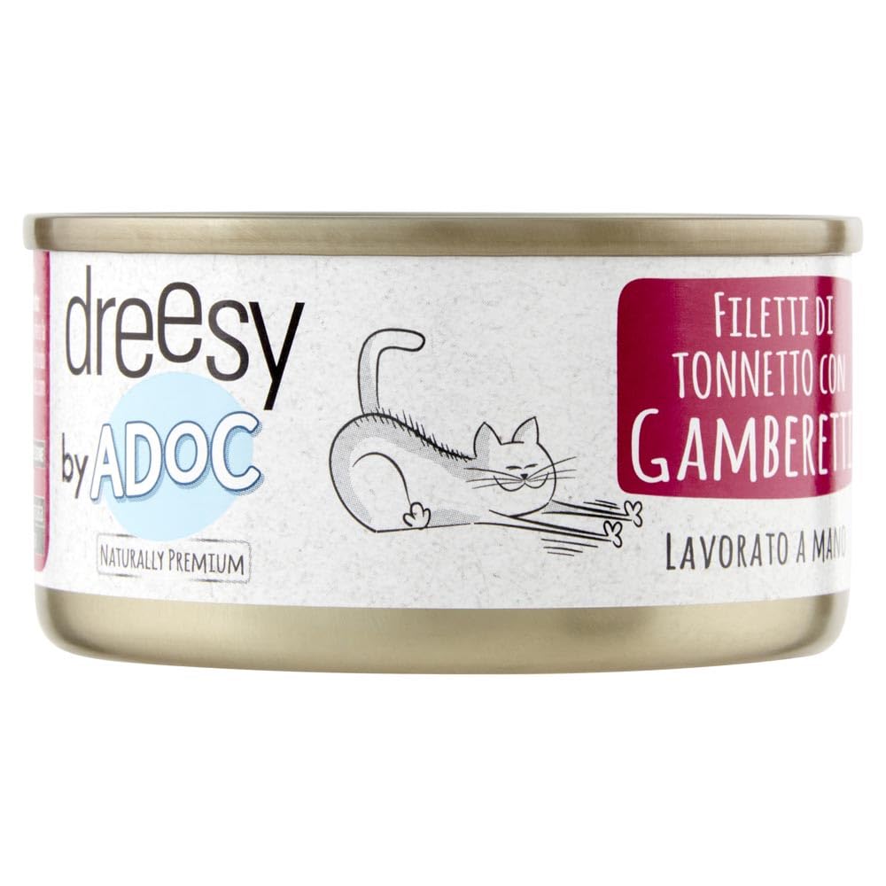 ADoC Cat Gatto Cibo Umido per Gatti SHELTER MIX MARE 24 Lattine DA 85 gr varietà di ricette di tonnetto: 12 Alicette BIANCHETTI, 8 GAMBERETTI, 4 SPIGOLA