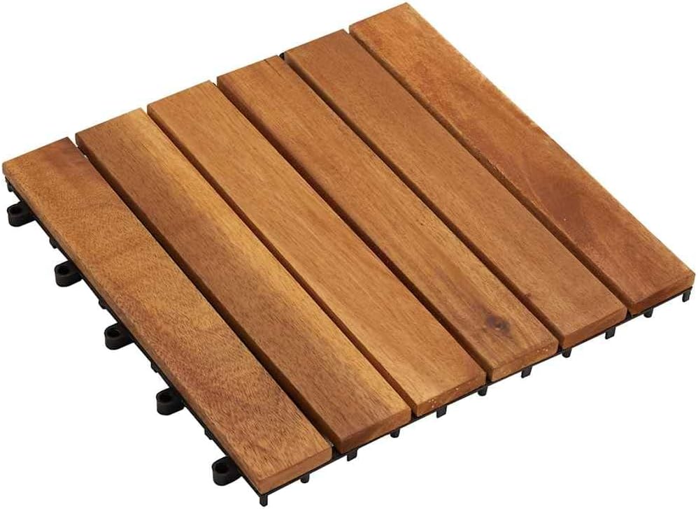 vidaXL 10 Pcs 11.8"X11.8" Vertical Pattern Acacia Decking Tiles in Brown