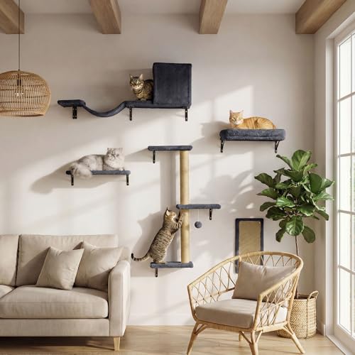 MEWANG 5-in-1 Cat Wall Shelves: Cat Climbing Furniture with Wall Mounted Perch…