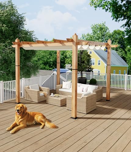 GarveeLife 10 x 10 ft Wood-Grain Aluminum Pergola Outdoor Pergola