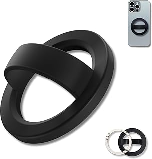 Crysendo Silicone Mag-Safe Phone Loop | Flexible Finger Grip Compatible with I-Phone 15/14/13/12 Series, | Durable & Sleek Mobile Ring Holder (Black) (1Pc Free Metal Ring Included)-picture-21