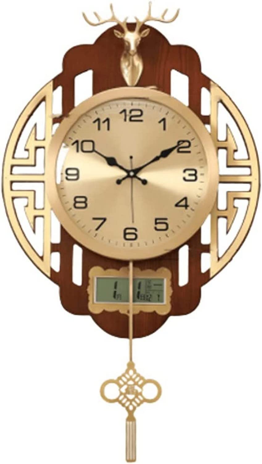 SaryEdge Wall Clock Art Large Wall Clock Metal Wall Clock with Date,Month,Day of Week Silent Non-Ticking Operated Clock with Pendulum Creative Deer Decor Wall Decor Clock,-I,E-B,E-B