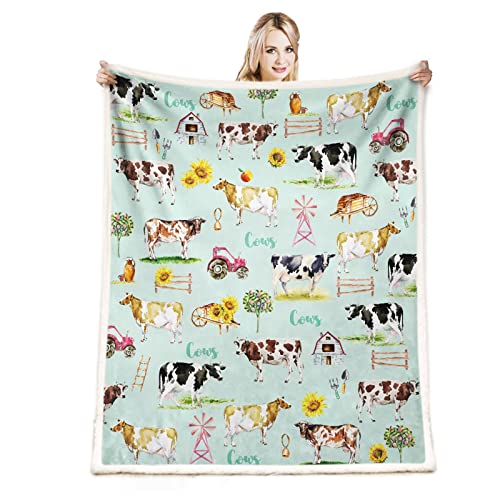 Cow Blanket, Cow Print Blanket, Cow Decor Bedding Throw Blanket, Spring Summer Sunflower Farmhouse Throw Blanket, Cow Gifts For Cow Lovers, Throw Blankets For Bed Sofa Travel Couch 50''X 60'' #TOP1