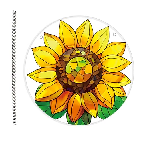 Sunflower Stain Acrylic Window Hanging, decorazione per la casa con girasole fatta a mano, acchiappasole per interni, regalo per donne e ragazze, regalo di compleanno per insegnante, madre, nonna