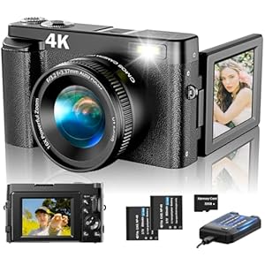 4K Digital Camera for Photography Autofocus, Upgraded 48MP Vlogging Camera for YouTube with SD Card, 3″ 180 Flip Screen Compact Travel Camera with 16X Digital Zoom, Flash, Anti-Shake, 2 Batteries