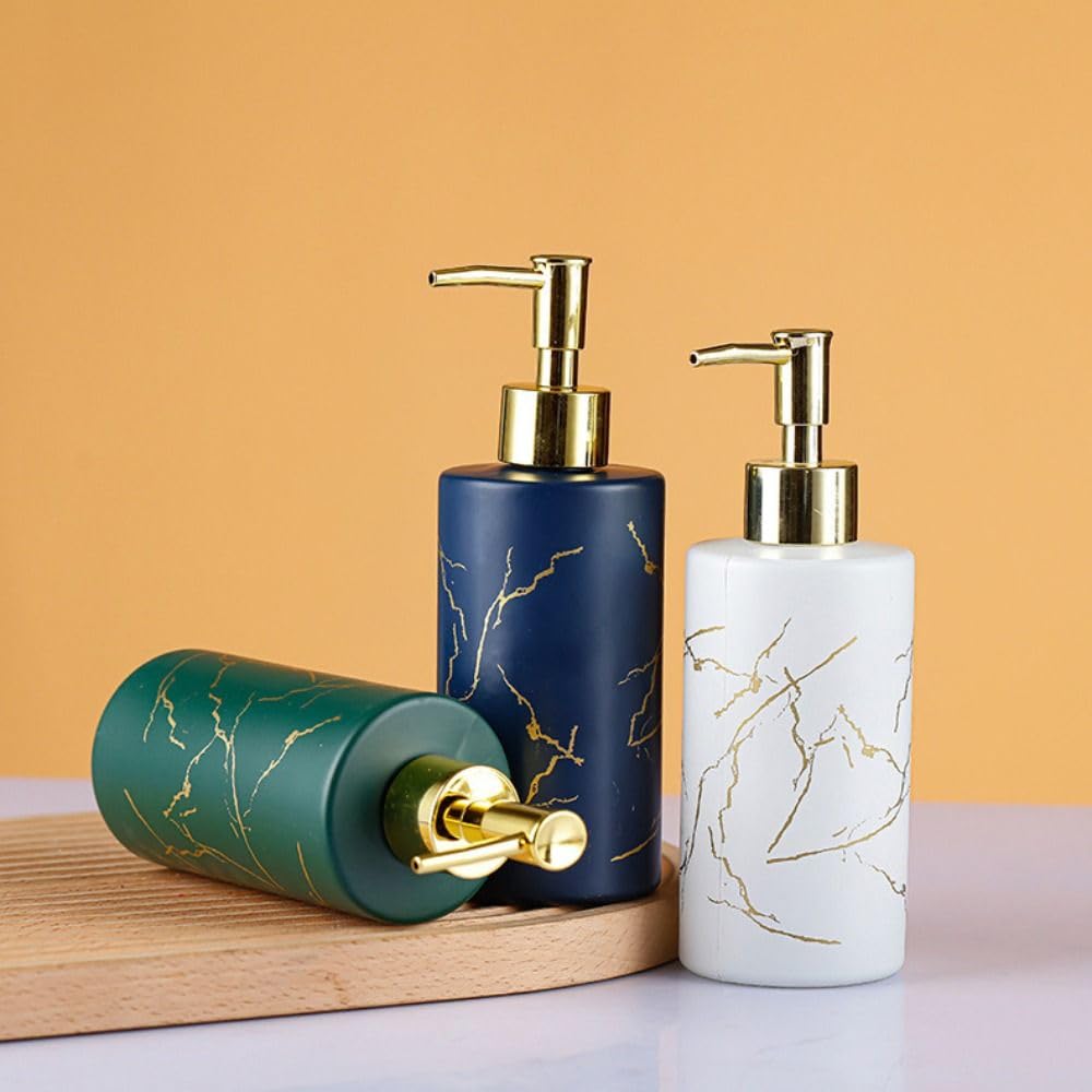 Dispenser di sapone in vetro, pompa a pressione da 320 ml per sapone liquido, bottiglia ricaricabile con motivo marmorizzato per bagno, contenitore per shampoo e lozioni
