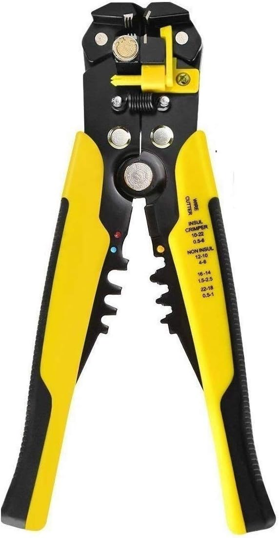 8-Inch Self-Adjusting Automatic Wire Cable Cutter Crimper I 5 in 1 Multipurpose Tool Wire Stripping Cutting Pliers, 10-24 AWG (0.2~6.0mm² - Yellow)