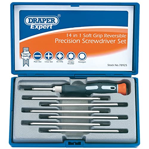 Draper Expert 14 in 1 Reversible Precision Screwdriver Set - 78925 - For Home DIY Electronics & Professional Use Crosshead Cross Slot PZ TX-Star & Hex