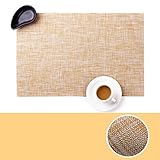 Resistente al calor y fácil de limpiar: los manteles individuales de PVC son materiales de textura metálica resistentes al calor. Las pruebas han demostrado que se puede usar a 100 ° C sin distorsión y desvanecimiento. Este material es muy resistente al calor. Cuando vierta jugo o café sobre el mantel individual, enjuague con agua durante unos minutos para limpiarlo.