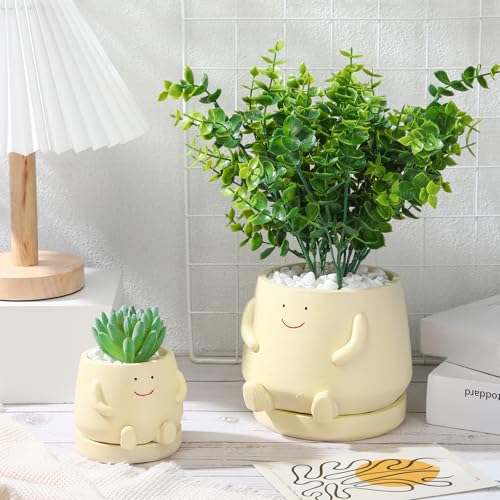 SiliFine 2 Pcs Smile Face Planters Pots with Drainage Hole, 6'' Head Planters 3.6'' Cute Resin Flower Pot for Indoor Plants, Succulent Pots for Plant Lover Gift(Face) by SiliFine - Used condition - US$20.09