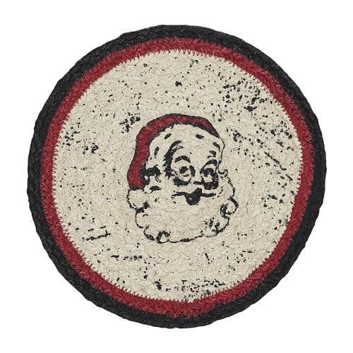 VHC-Brands-Jolly-Ole-Santa-Christmas-Table-Decor-for-Dining-Room-Kitchen-Linen-Jute-Hot-Pads-8-Inch-Round-Trivet VHC Brands Jolly Ole Santa Christmas Table Decor for Dining Room Kitchen Linen Jute Hot Pads 8 Inch Round Trivet