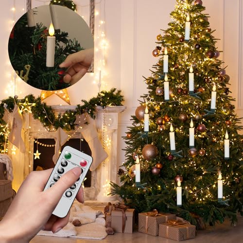 Image of GenSwin Christmas Tree Flameless Candles, 10 Pcs Clip on for Christmas Trees, LED Candles with Remote Timer Battery Operated