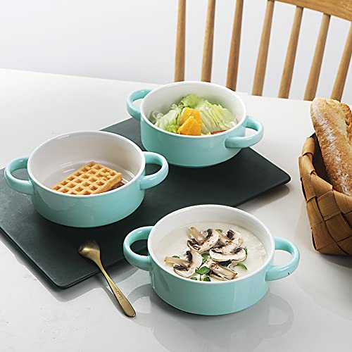 Image of Sweejar Ceramic Soup Bowls with Double Handles, 20 Oz Stacked Bowls for French Onion Soup, Cereal, Pot Pies, Stew, Chill, Pasta, Set of 4(Dark Turquoise)