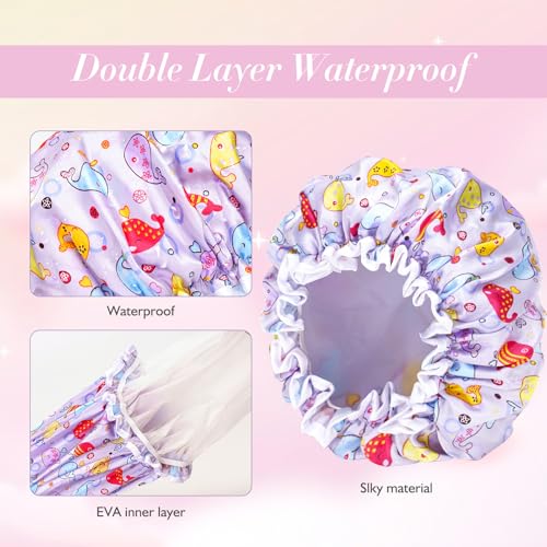 G2PLUS 2PCS Kids Shower Caps, Elastic Bath Caps for Kids Double layer Children Shower Caps, Reusable Childs Shower Hats for Girls/Boys - Image 4