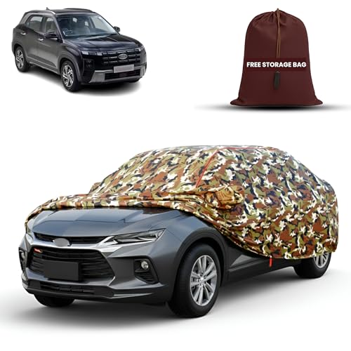 Image of MORNYRAY Car Cover for Hyundai Creta | Fully Waterproof Car Body Cover | with Mirror & Antenna Pocket | Dustproof, Windproof & Anti-Scratch Lining, Camouflage