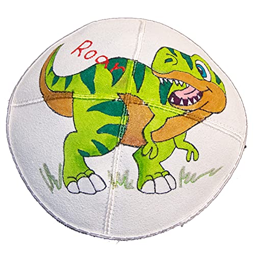 Hand-painted Kippah (Yarmulke) with a T-Rex Dinosaur