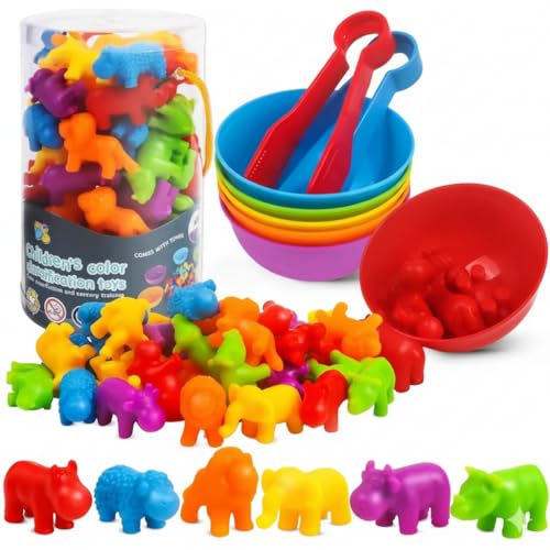 Brinquedo Montessori Educativo Animais De Silicone Classificação Das Cores Pinça (Animais da Floresta)