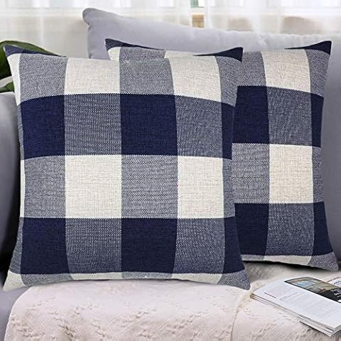 LHKIS Throw Pillow Covers 20x20 Decorative Pillow Case Cushion Cover with Plaids Blue and White Buffalo Checked Plaid for Couch Sofa Bedroom Car, Set of 2 Cover