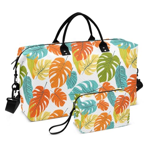Tropical Monstera Foliage Travel Duffel Bag for Men Women with Makeup Bag Weekend Overnight Carry On Bags for Yoga Travel Gym