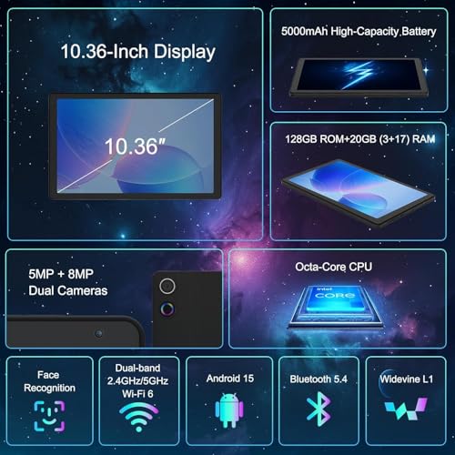 Image of FEARWIKY Tablet, 10.4 inch Android Tablet with 20GB RAM 128GB ROM 1TB TF Card Expandable Octa-Core, Widevine L1, 1280 * 800 HD Touchscreen, Face ID, Wi-Fi 6, Fast Charging