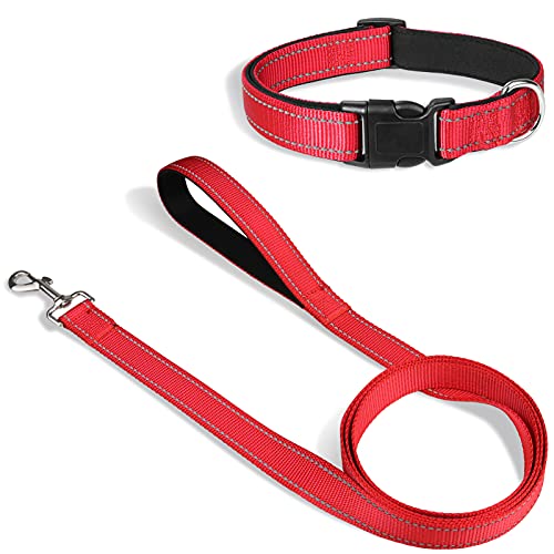 Joytale 12-16 inches Dog Collar and 6FT Leash, Reflective Soft Neoprene Padded Pet Collars and Leashes for Small Dog