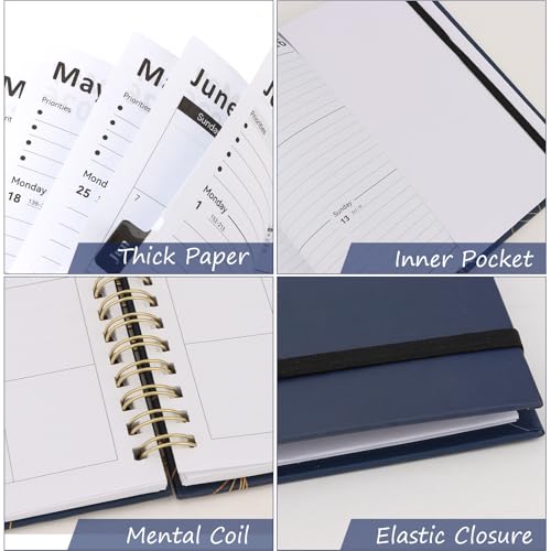 Wanciler 2026 Diary-2026 Diary A5 Week to View from January 2026 to December 2026 Hardcover with Inner Pocket, Elastic Closure Twin-Wire Binding Navy blue - Image 5