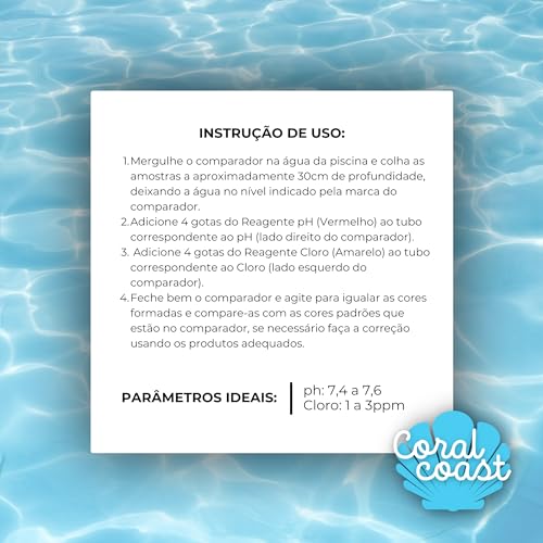 Estojo Medidor PH e Cloro CORAL COAST Kit Limpeza Manutenção Piscina Água Cristalina Verão