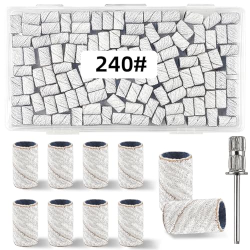 100 Pcs (240 Grit White)Sanding Bands Nail Drill Bit with 0.31in diameter Nail Drill Bits Extreme Fine Grit Sanding Band Sanding Belt Upgrade Mandrel Bits Professional Nail Drill Bit for Acrylic Nails