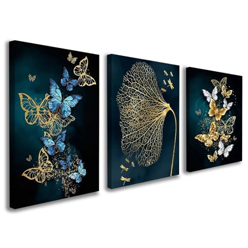 DFZEWKI Canvas Wall Art, Golden Tree Artwork Modern Tree of Life Wall Decoration, Wall Art for Bedroom,(50x70cm(20x28in) x3/No frame)