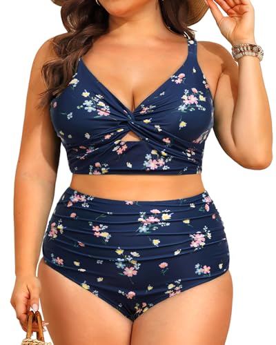 Image of Daci Plus Size Two Piece Swimsuits - Women High Waisted Bikini Tummy Control Bathing Suits Knot Twist Swimwear 2025