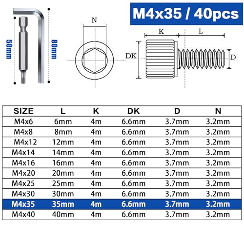 TXXATX 40 Stück Zylinderkopfschrauben M4x35 mm Schrauben Edelstahl A2 V2A DIN 912 Sechskantschrauben Zylinderschrauben mit Innensechskant Vollgewinde Inbusschrauben für Mechanische Möbelreparatur