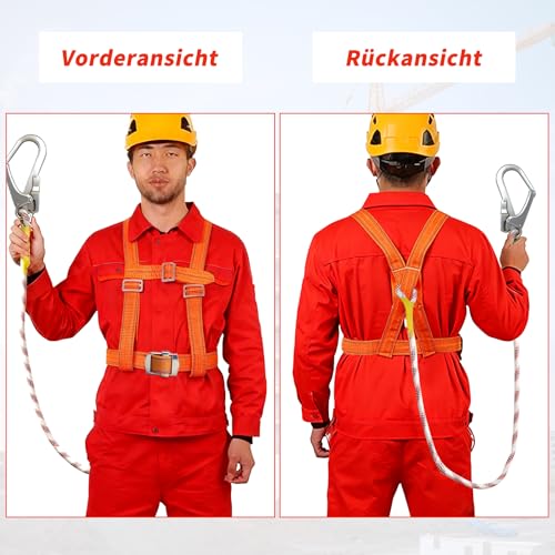 Absturzsicherung Sicherheitsgurt, Fallschutz Sicherheitsgurt mit 2M Seil, Fallschutz Absturzsicherungsgurt, Klettergurt Herren Tragfähigkeit 100 kg, Auffanggurt Dachdecker, Industrie, Höhenarbeit