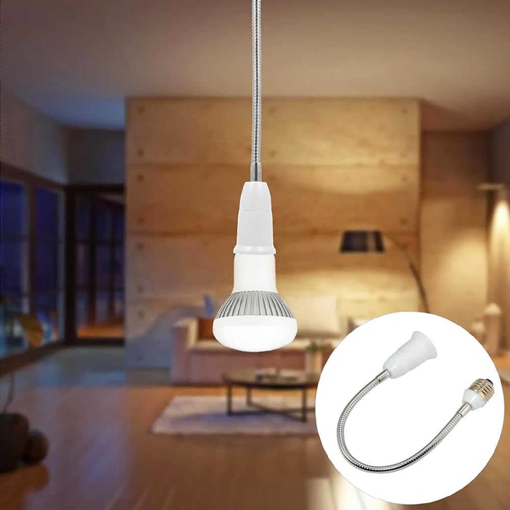 E26/E27 Light Socket Extender Adapter,60cm/24 inch Light Bulb Extension,E26 to E26 Socket Extender,Bendable Flexible Gooseneck Adjustable Extension Socket Extender Adaptor (2 Pack)