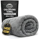 Car Drying Towel Small 60cm x 40cm 1400 GSM Twisted Loop Microfibre - Grey Drying Towel Car Detailing, Double-Sided Edgeless Design, Super Absorbent, Durable Machine Washable and 100% Lint-Free