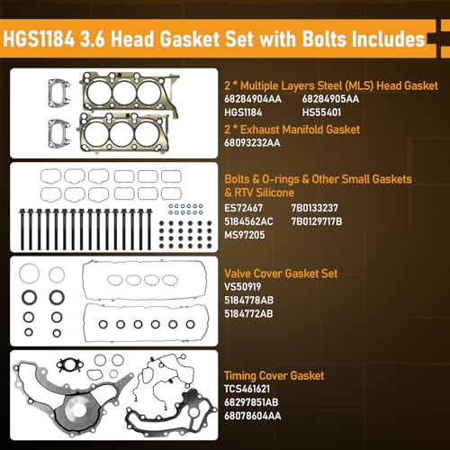 Image of Head Gasket Set w /Bolts Fit 2016-2022 Chrysler Pacifica Ram ProMaster 3500, 3.6L Pentastar Head Gasket Set 16-22 for Chrysler Pacifica Jeep Grand Cherokee Dodge Durango Ram ProMaster 1500 2500 3500