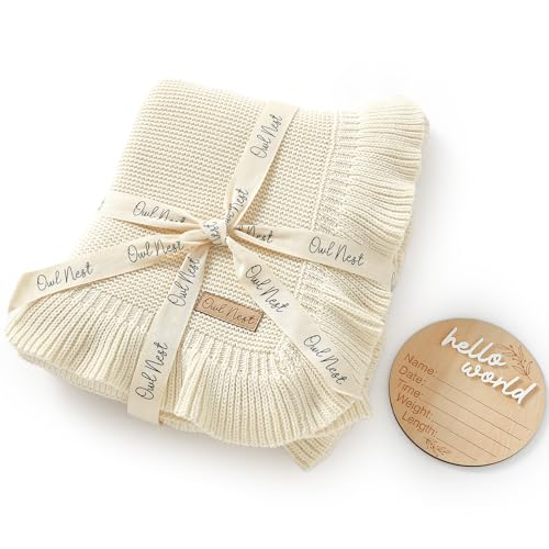 Image of OWL NEST Baby Blanket - 100% Cotton Knit - Receiving Swaddle - Warm Cozy Unisex Cuddle Stroller Swaddling Crib Blanket for Newborns, Infants Toddler, Spanish (Beige)