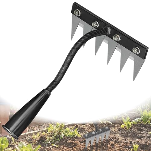 Heavy-Duty Iron Weeding Rake 2.0 2026 Upgraded Gardening Tool, Rust-Proof Metal Hand Weeder for Yard, Lawn, and Garden Weed Removal Durable Folding Handle Multi-Purpose Pruner & Cultivator (6 Teeth)