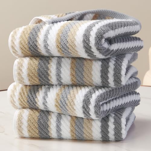 Beige Striped Hand Towels, Bathroom Hand Towels Set of 4,