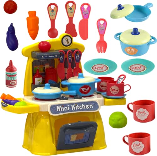 Image of Small Kitchen Set Toy, Pretend Play Kitchen for Kids, Yellow, Plastic, 30 * 33.5 * 15 cm