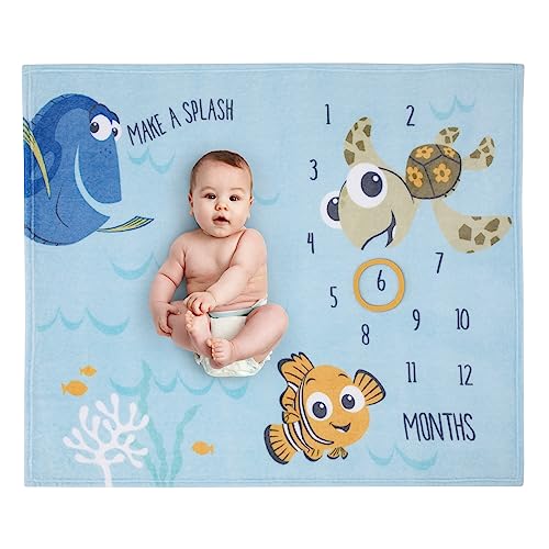 Image of Disney Finding Nemo Blue Make a Splash Super Soft Photo Op Milestone Baby Blanket