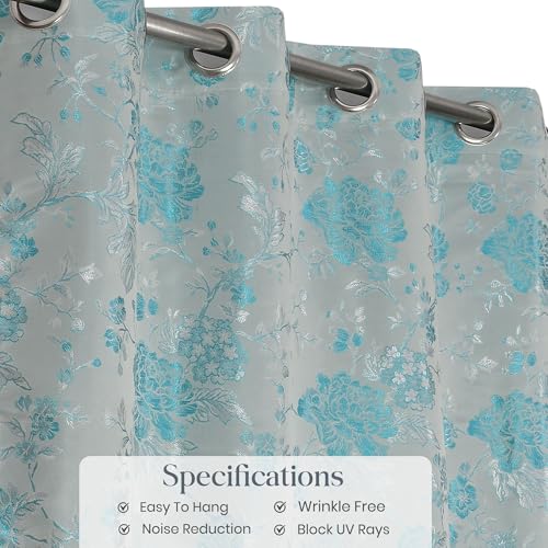 Image of FRESH FROM LOOM Floral Blackout Window Curtains 6 Feet Long | High Tenacity Yarn Polyester Weaved Curtains | Premium Screens for Home Office | Dust Repellent (Aqua, 6ft, 2pc), Rod Pocket