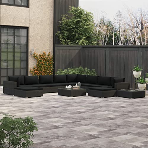 Vidaxl Patio Lounge Set 12 Piece, Patio Conversation Set With Cushions, Outdoor Sectional Sofa With Coffee Table, Wicker Furniture, Poly Rattan Black #TOP3