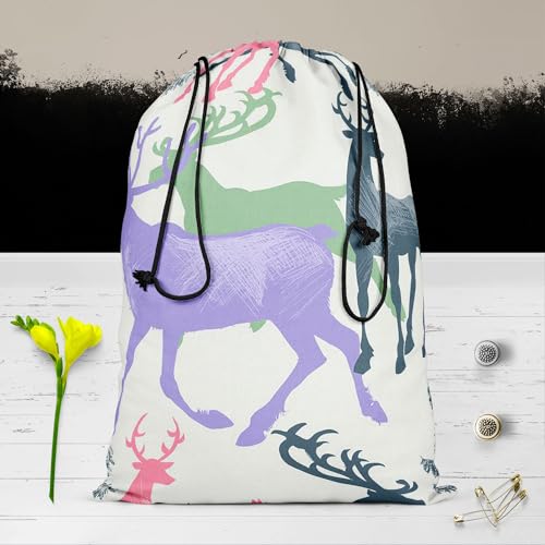 Image of ArtzFolio Deer & Pine | Reusable Sack Bag | Bag for Gym, Storage, Vegetable & Travel