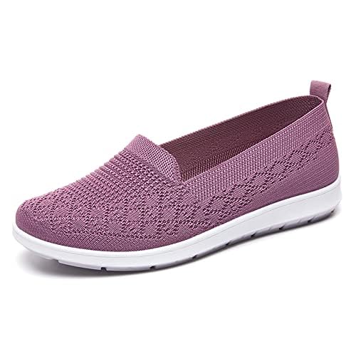 Women's Flat Breathable Fly Woven Mesh Sneakers,Casual Fashion Non-Slip Walking Shoes Comfortable Soft Sole Slip-on Loafers Tennis Shoes2