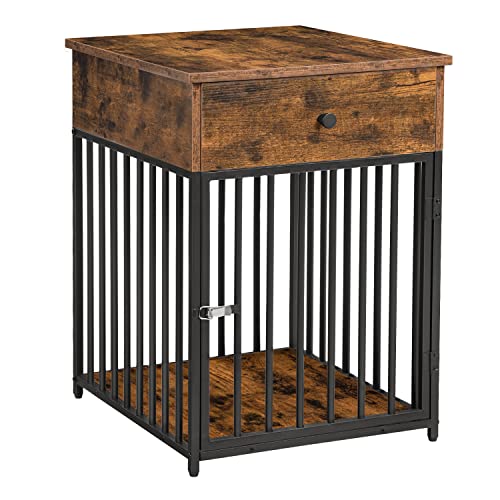 HOOBRO Dog Crate Furniture, Wooden Dog House, Decorative Dog Kennel with Drawer, Indoor Pet Crate End Table for Small…