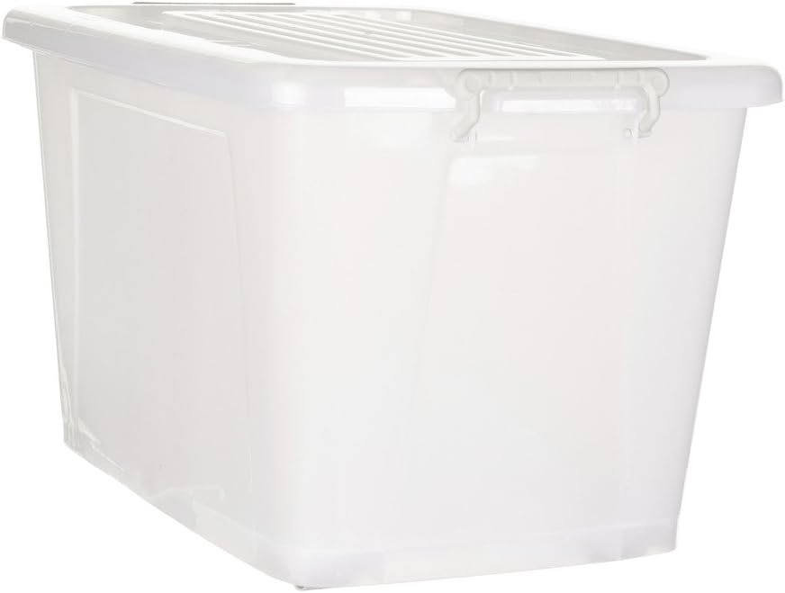NOW & ZEN 90 Litre Large Plastic Container Multipurpose Stackable Storage Box with Lid Handles, & Wheels | Dimensions: (LxWxH): (70 x 48 x 40) CM | Semi-Transparent